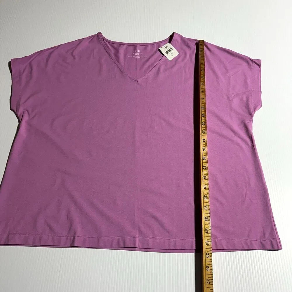 J.Jill Luxe Supima Easy Tee Size XL Womens Top Pink Petunia Boxy V-Neck NWT - Picture 8 of 9